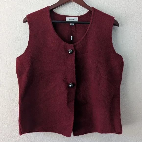 NWT Jason Wu Wool Blend Deep Red Sweater Vest Women's L - Picture 1 of 13